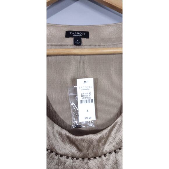 Talbots Women’s Brown 100% Silk Beaded Pleated Blouse Top Size 8 NWT - Picture 7 of 12